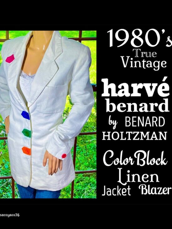 Vintage Jackets & Blazers - ▪️VTG▪️HARVE BENARD by BENARD HOLTMAN▪️White Color Block Linen Blazer Jacket